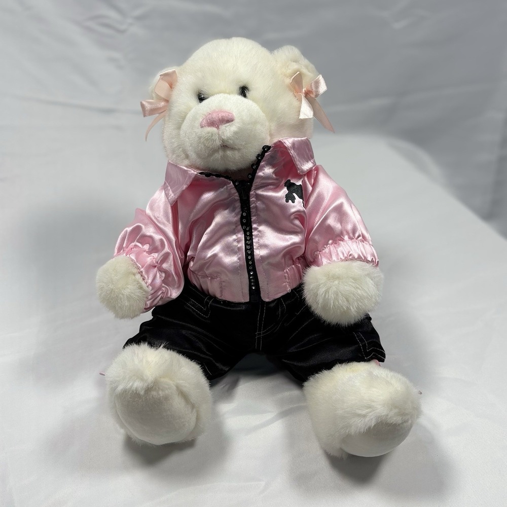 Build A Bear White Pink Black Outfit Plush Pink Nose Stuffed Animal Soft 14" Toy